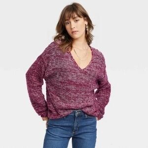 ❄️ Universal Thread | V-Neck Pullover Sweater - Burgundy Red - Plus Size 2X